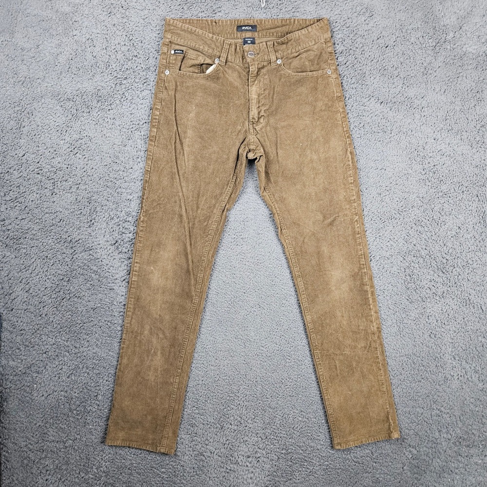 RVCA Daggers Fit Brown Corduroy Pants Mens 30 Slim Stretch Tan‎